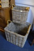 Pair of Square Log Baskets with Rope Handles