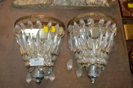 Two Mirror Backed Wall Sconces with Lustres