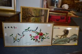 Two Chinese Silk Pictures & One Other Framed Oil O