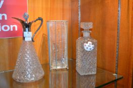 Two Glass Decanters & Vase