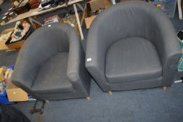 Two Grey Upholstered Tub Chairs