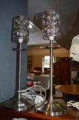 Pair of Brushed Steel and Glass Table Lamps