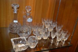 Two Decanters and Assorted Wine Glasses etc
