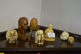 Oriental Resin Ornaments, Buddha's and Carved Afri