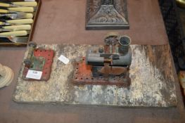 Vintage Meccano Steam Engine Mounted on Wooden Bas
