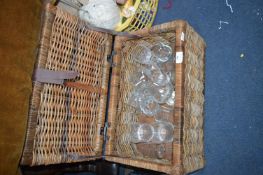 Whicker Picnic Basket Containing Glassware