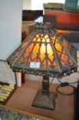 Vintage Style Coloured Glass and Brass Table Lamp