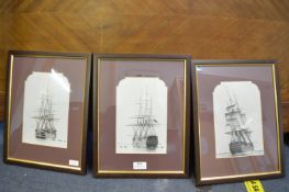 Three Framed Sailing Prints - HMS Britannia - John Ward of Hull