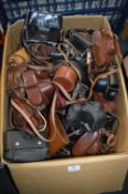 Large Box of Vintage Leather Camera Cases