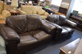 Pair of Brown Leather Two seater Sofas