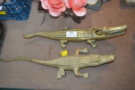 Two Vintage Brass Crocodile Nut Crackers