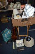 Folding Table, Lamps, Newspaper Rack, Box of Gener