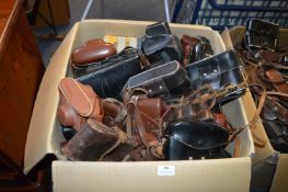 Large Box of Vintage Leather Camera Cases
