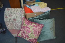 Large Box of Cushions, Bed Covers etc