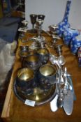 Plated Candelabra, Goblets, Cutlery etc