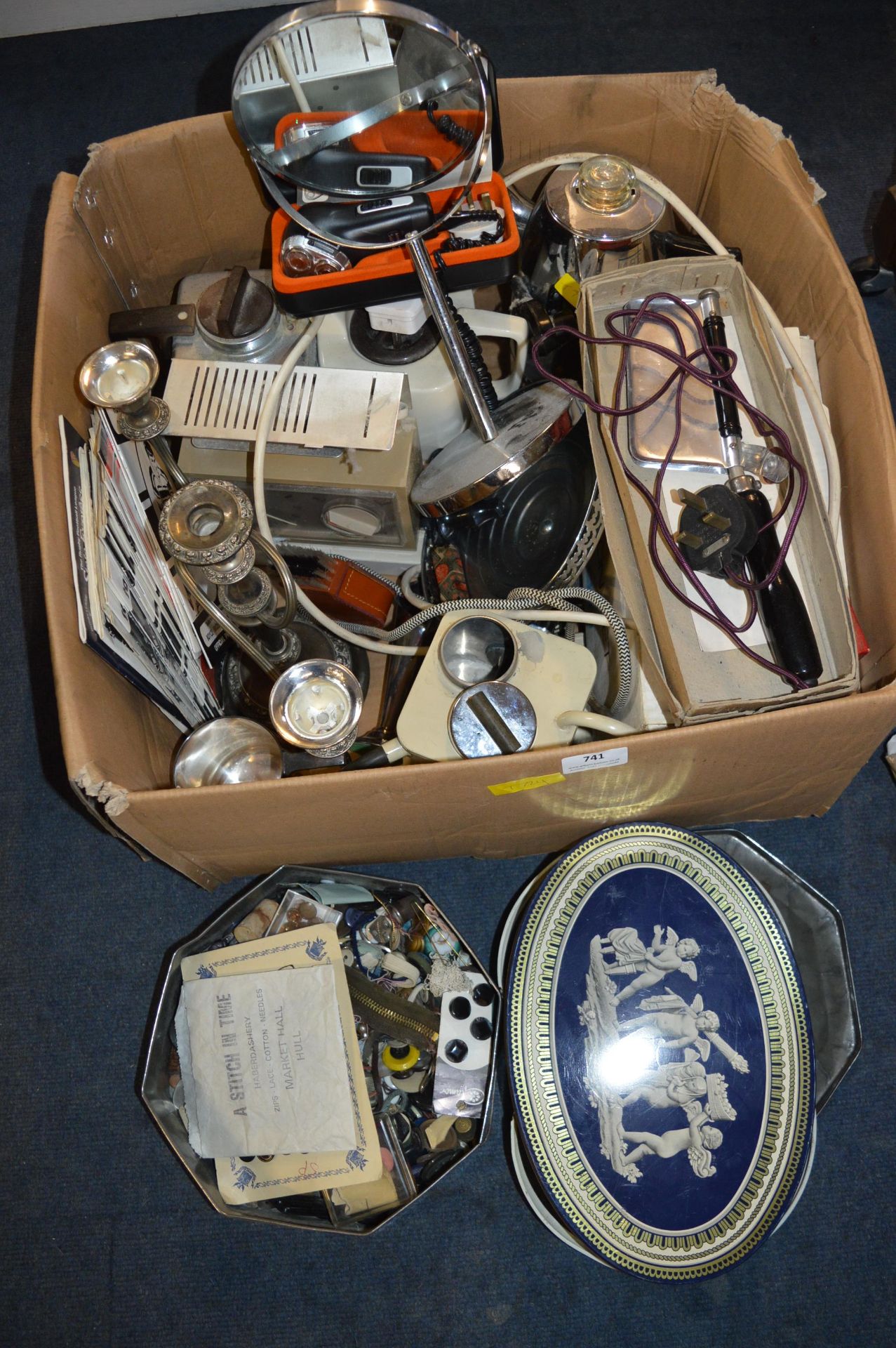 Old Items including Tins, Teas Maids, Candelabra,