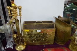 Brassware including Companion Set, Newspaper Rack