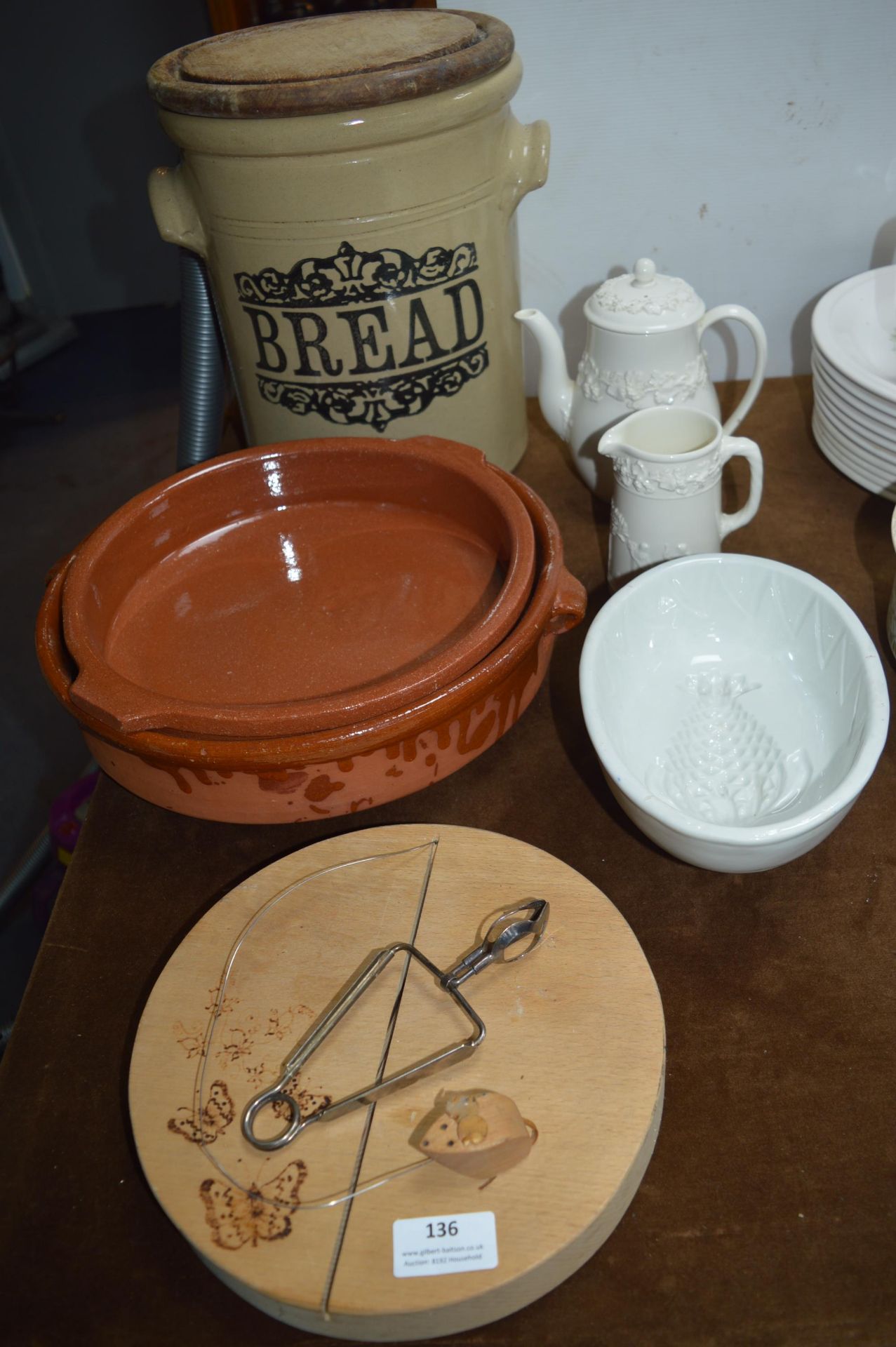 Kitchen Items including Bread Bin, Terracotta Dish
