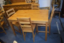 Ikea Pine Kitchen Table with Four Matching Dining