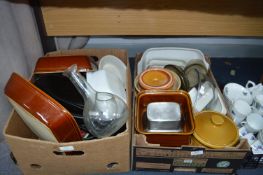 Two Boxes of Kitchenware, Oven Dishes etc