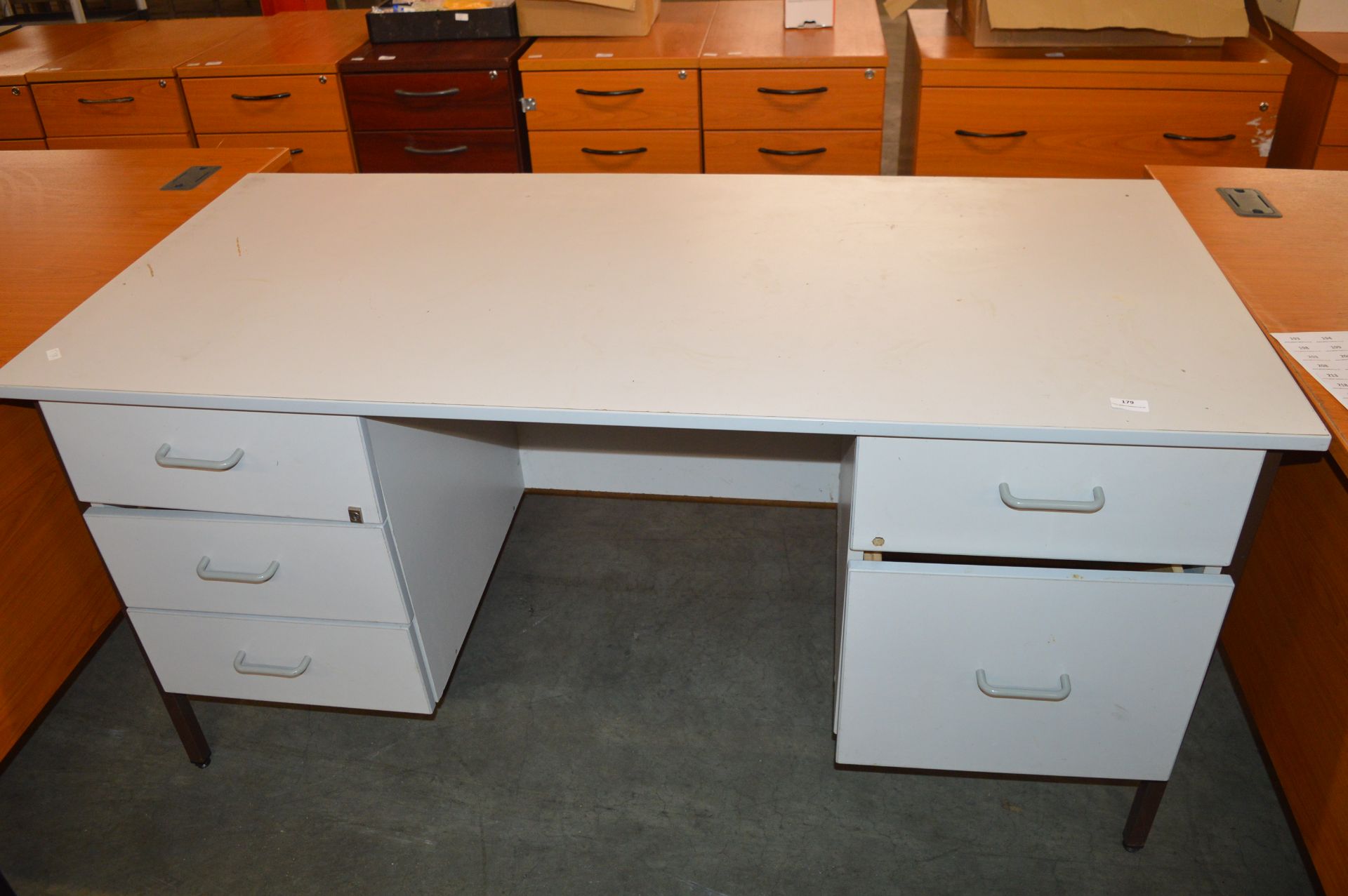 Pale Grey Office Desk with Five Drawers