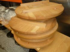 * Circular oak low-level coffee tables x 5 (850mm dia)