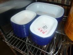 * Enamel Pie Tins blue and white approx 40