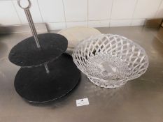 * Cake Stands and wicker basket