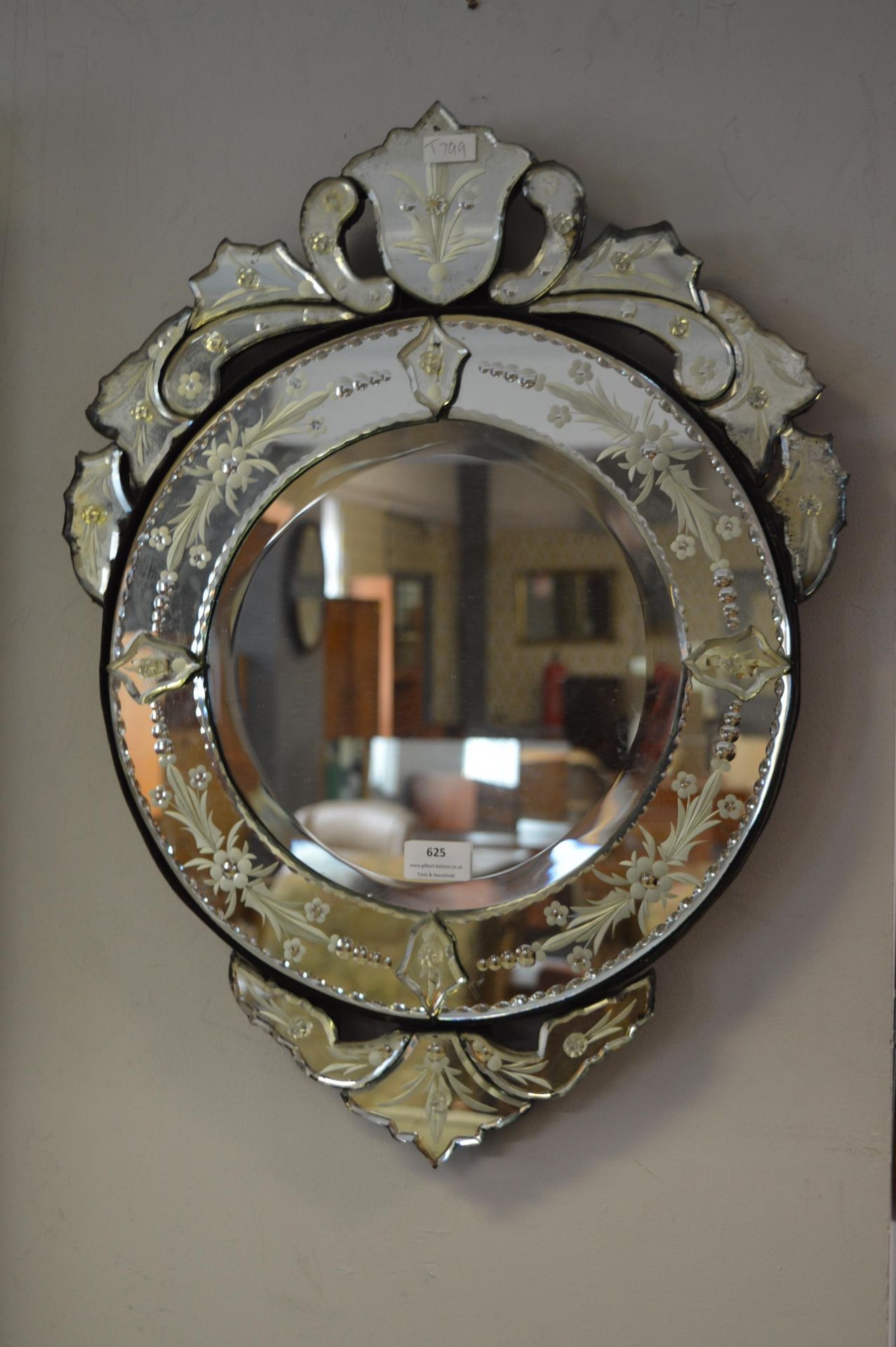 Vintage Style Etched and Engraved Wall Mirror
