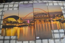 Four Panel Nighttime Photograph of Newcastle