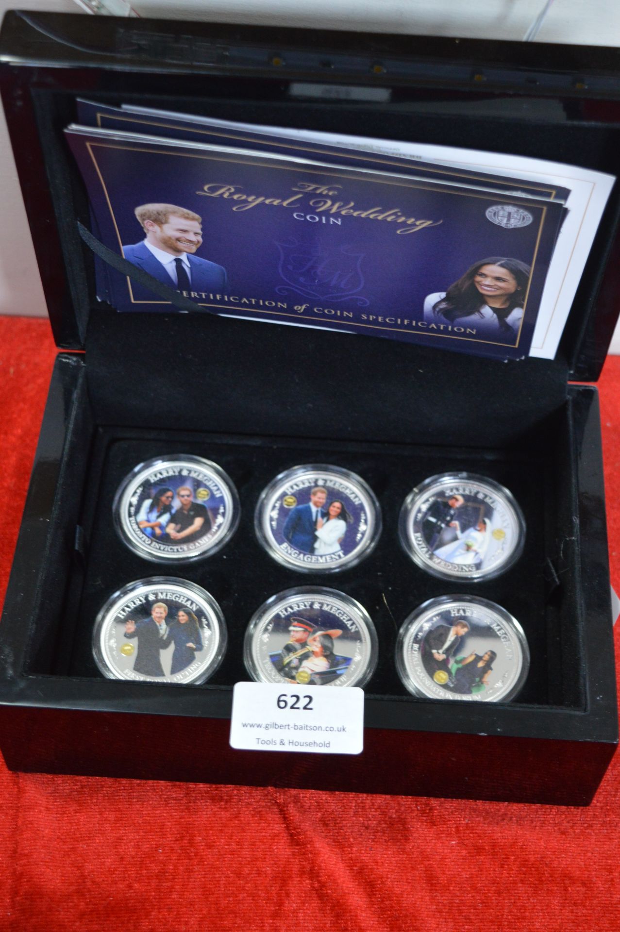 Boxed Cased Set of Six Pictorial Harry & Megan Royal Wedding Coins