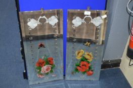 Pair of Beveled Edge Wall Mirrors with Flowers & Butterflies