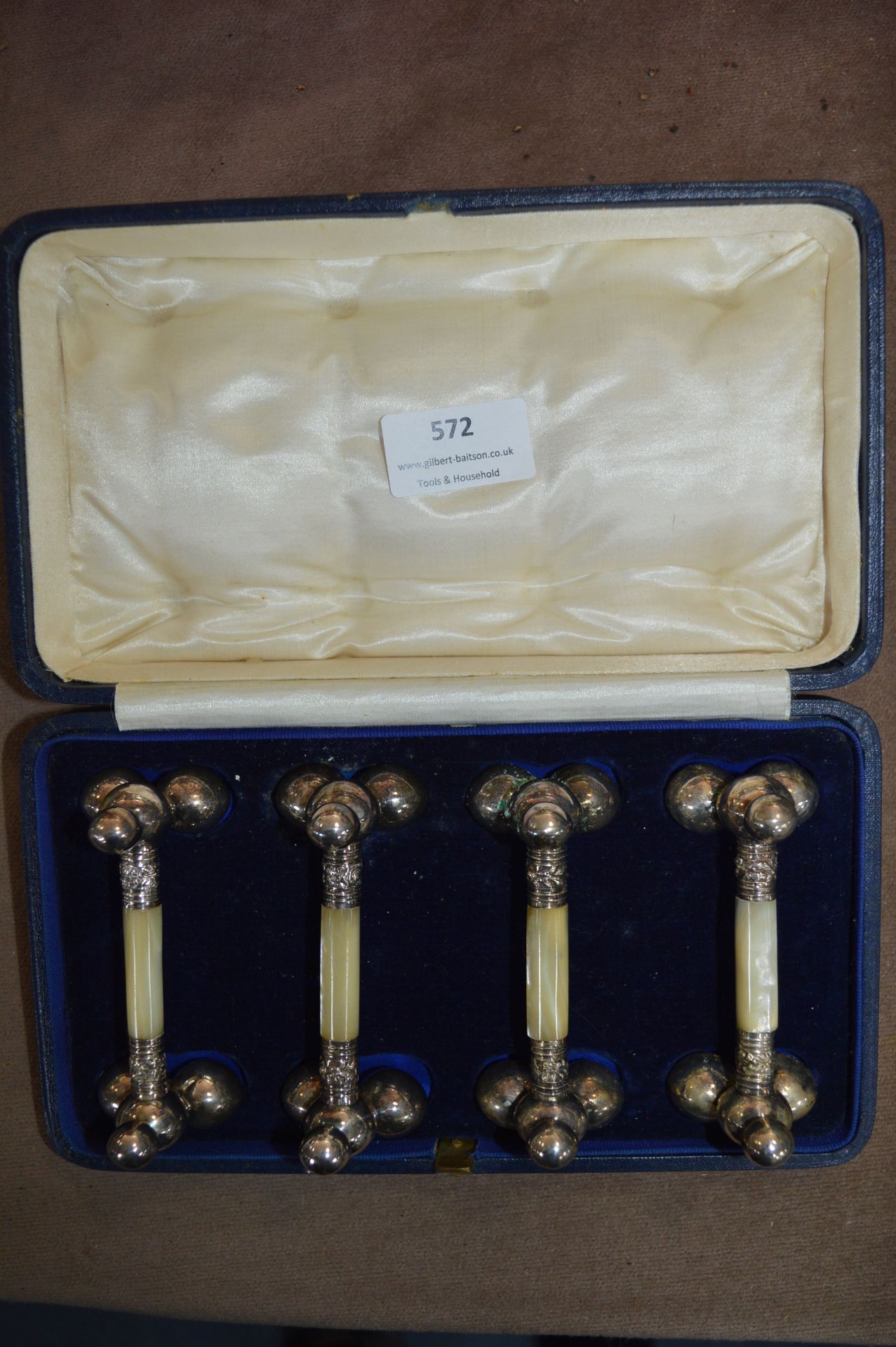 Cased Set of Mother of Pearl and & Silver Plate Knife Rests