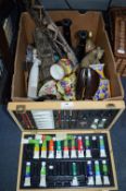 Assorted Decorative Items, Carvings, Candlesticks, Vases, Artists Materials and a Lladro Figurine