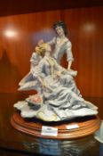 Porcelain Figurine on a Wooden Base Signed A Belcari - Dear Lovers