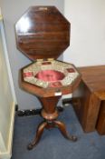 Victorian Sewing Box on Tripod Base with Fitted Interior and Accessories