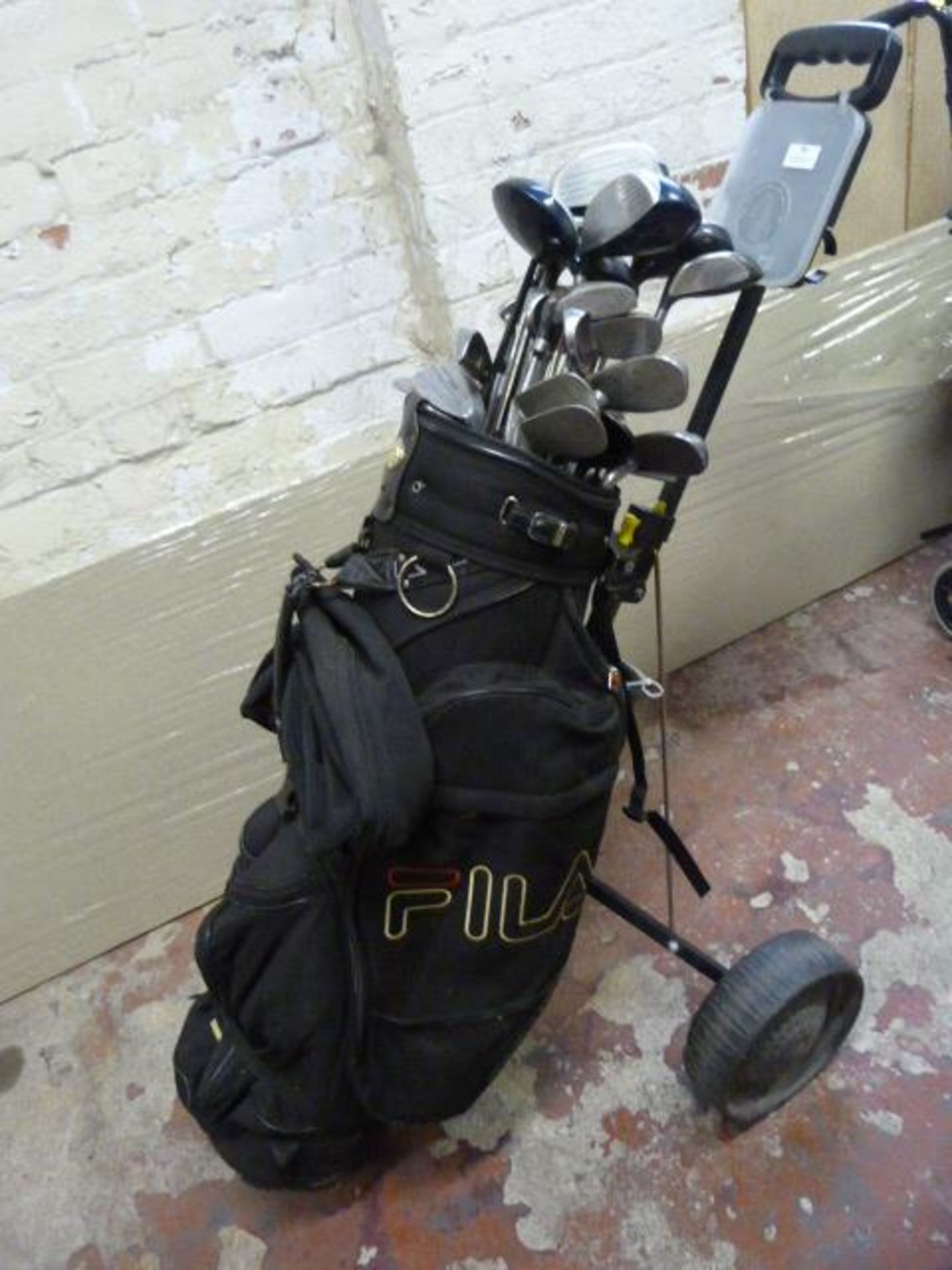 Golf Trolley and Assorted Clubs Including Dunlop,