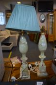 Pair of Agate Table Lamp Bases with One Shade