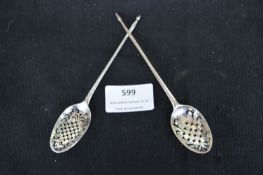 Two Hallmarked Sterling Silver Straining Spoons