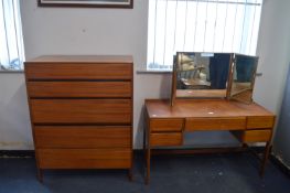 Five Drawer Bedroom Chest and Matching Dining Table in Teak by Loughborough Furniture