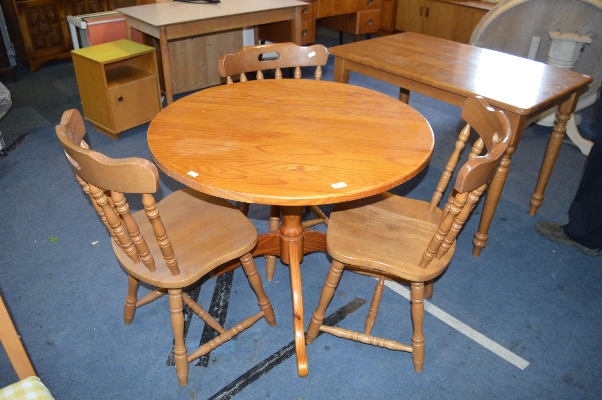 Circular Pine Dining Table with Three Chairs