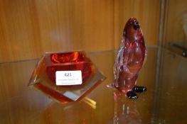 Red Murano Glass Dish and a Penguin