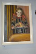 Framed Oil on Canvas Portrait of a Young Girl with Fruit by Jens Molgaard