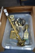 Brassware Including Lamp Base, Carriage Clock, etc.