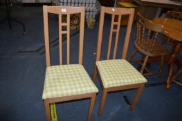 Pair of Highback Dining Chairs with Yellow Gingham Upholstery
