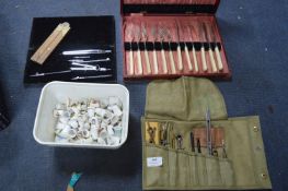 Vintage Technical Drawing Instruments and a Collection of Thimbles