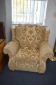 Wingback Armchair in Pale Gold Upholstery