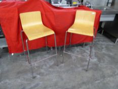 *beech effect stools with chrome frame and backs - seat height 760 x 2