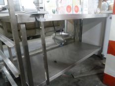 *S/S prep bench on castors with under shelf and attached bonza 1500w x 650x 850h