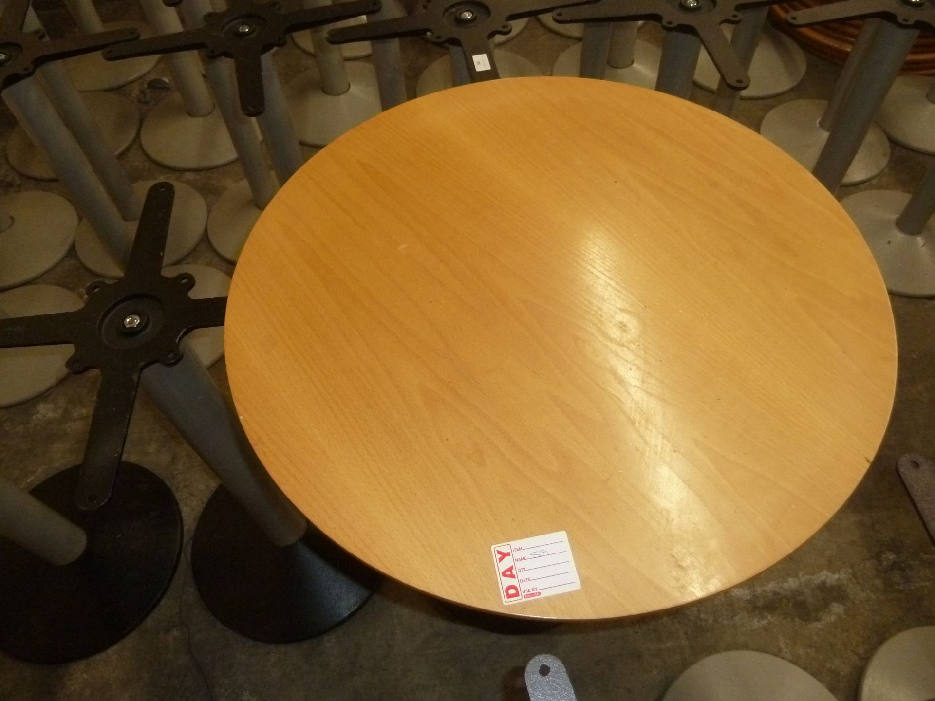 *round wooden topped tables x 4 700diam x 760h - Image 2 of 2